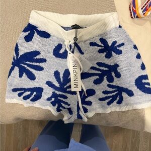 MINKPINK Blue Leaf Pattern Shorts